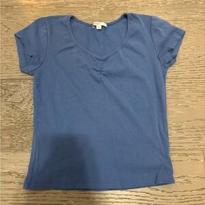 Blue scoop Neck ruched Women's Top